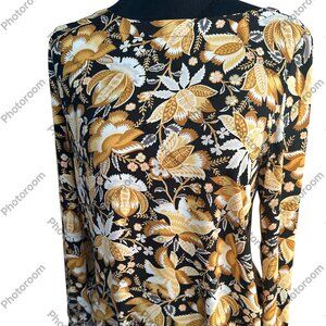 LOFT Black & Gold Floral Flowy Long Sleeve Blouse Small